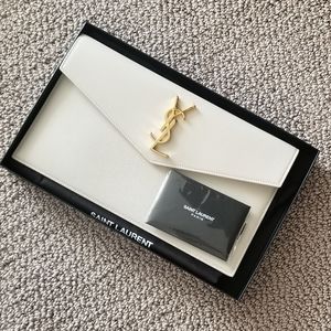 Saint Laurent YSL Uptown Clutch in Crema Soft